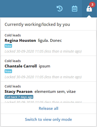 Locked/working leads menu