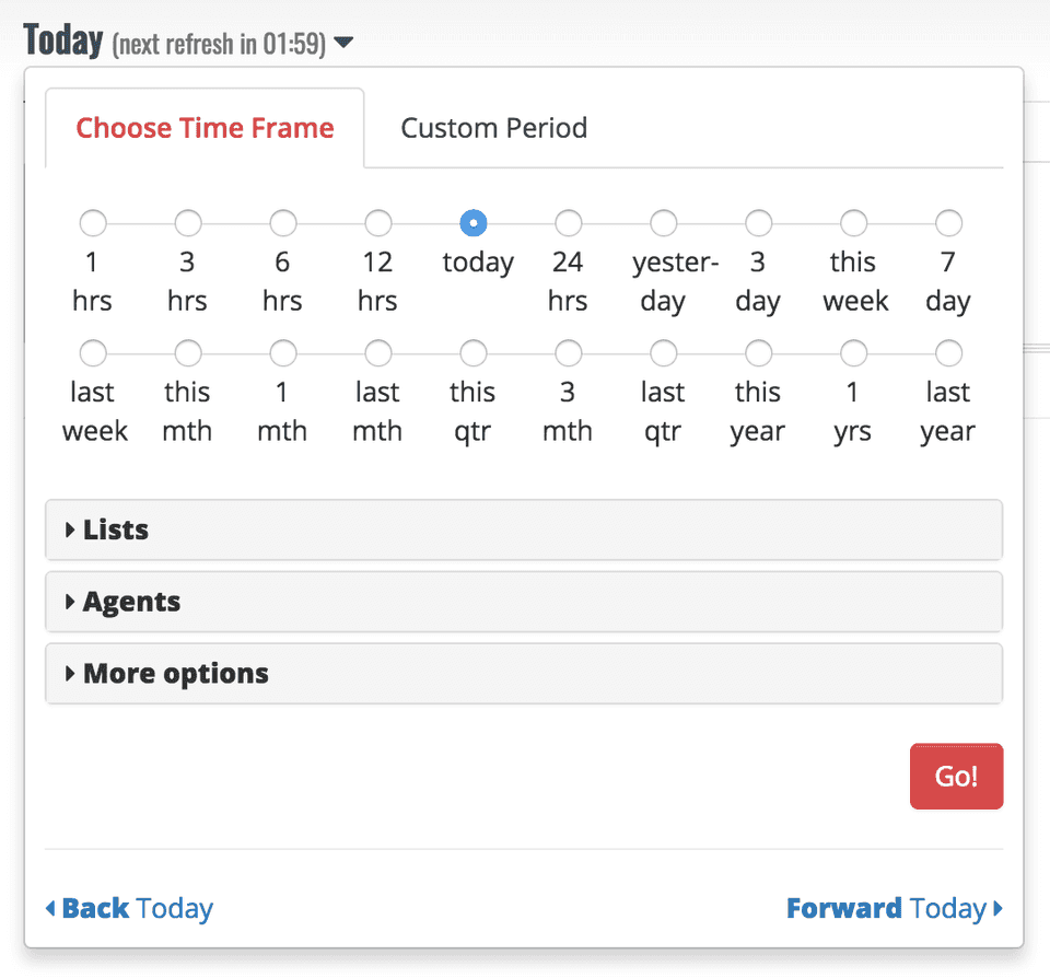 More options in the reports period picker