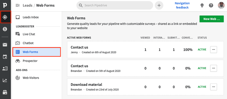Pipedrive web forms
