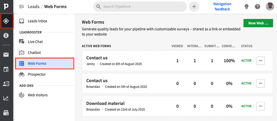 Formularios web de Pipedrive