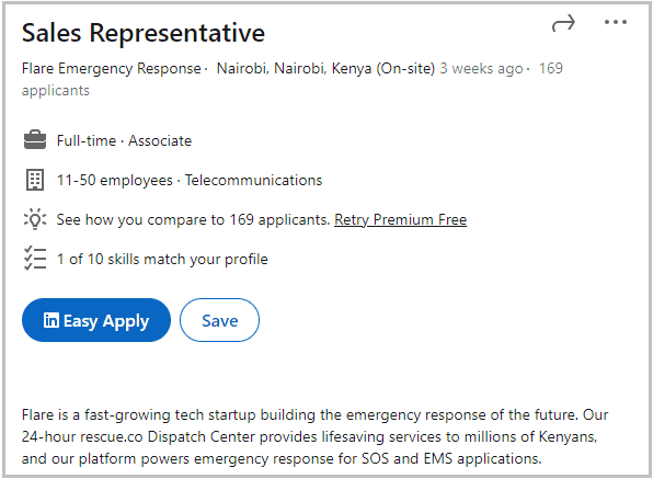 LinkedIn job ad