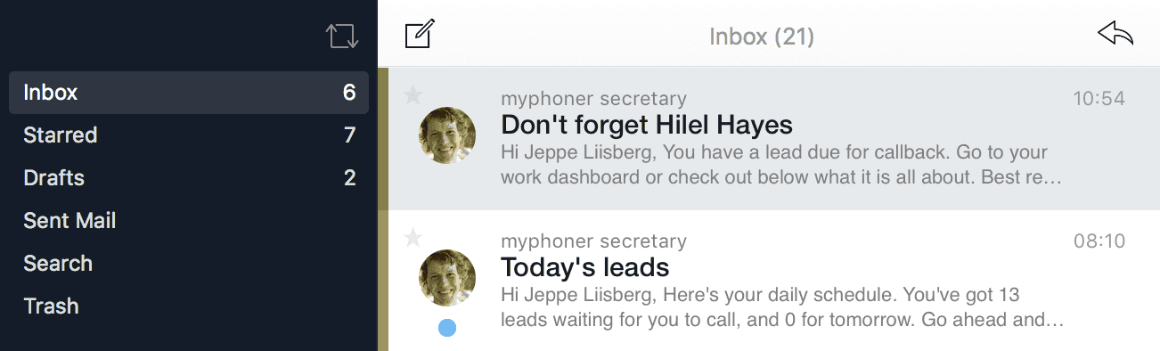 Example notification emails