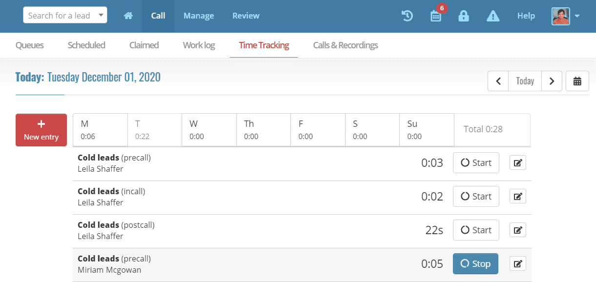 Tracking time in Myphoner